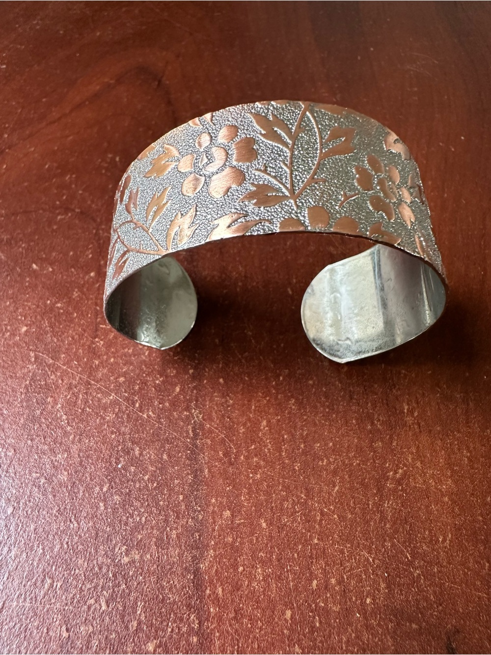 Floral-Pattern Silver Cuff Bracelet